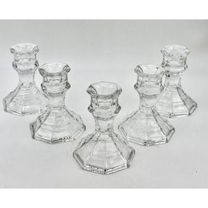 Luminessence Clear Glass‎ Tapered Taper Candle Holders Set of 5 Octagon Base 4"